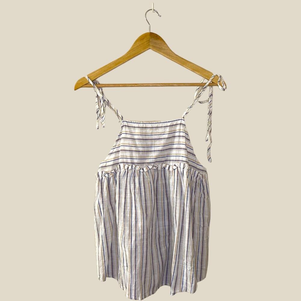 Linen striped tie shoulder top